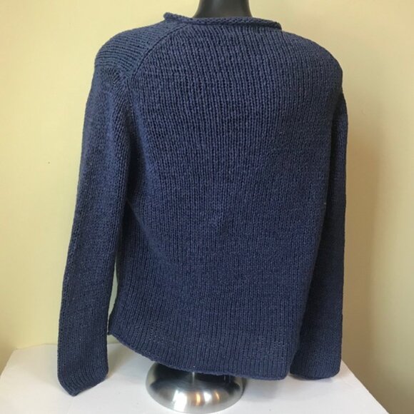 Spanner Mock Neck Sweater Open Ribbon Knit Minimalist Oversized Tunic Top Blue L - Picture 5 of 12